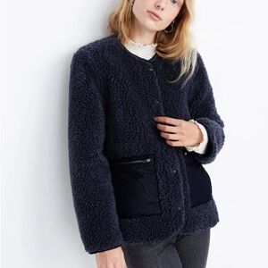 Madewell Sherpa Snap Jacket xxs color Sunfaded Indigo